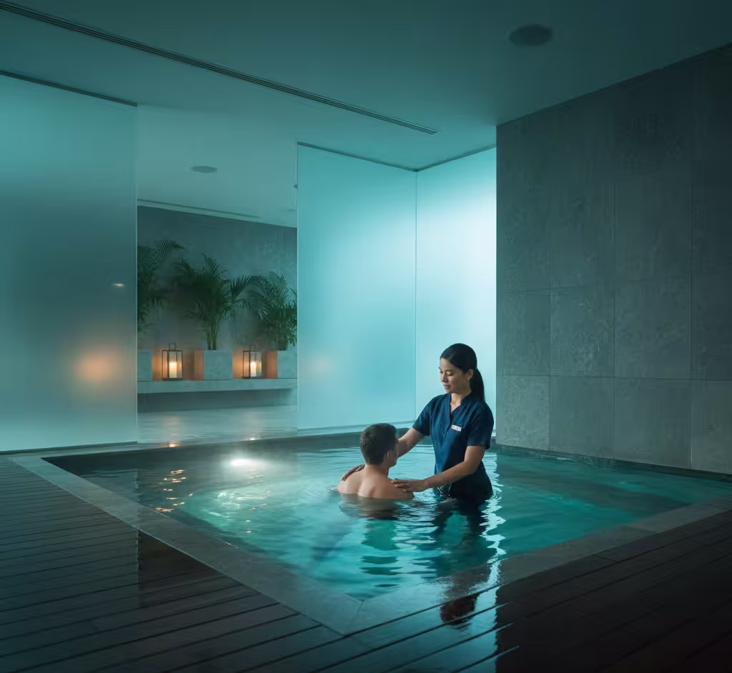 Elegant treatment room with candles and flowers at Queens Club Nirvana Spa Islamabad.
