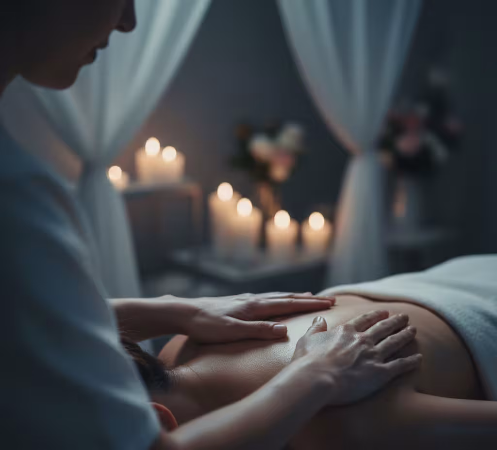 Close‑up of therapist’s hands during full body massage at Queens Club Nirvana Spa Islamabad.