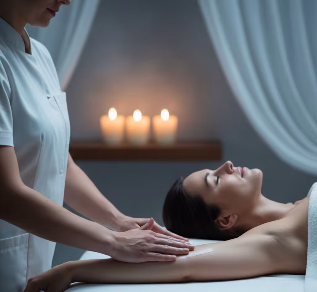 Therapist applying facial mask during skin care treatment at Queens Club Nirvana Spa Islamabad.